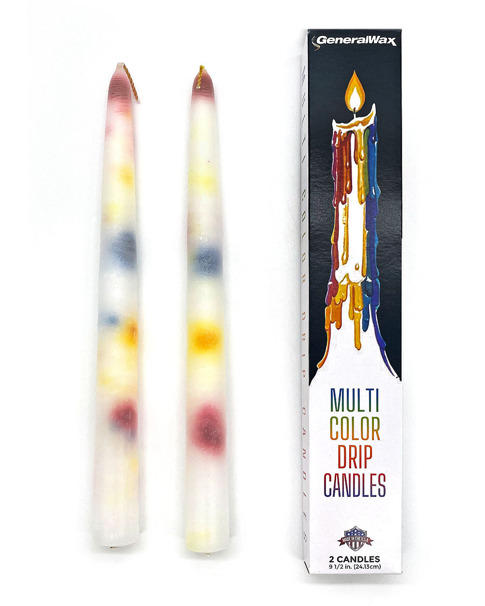 Rainbow Multi-Color Drip Candles (Pair of 2)-General Wax & Candle Company-Strange Ways