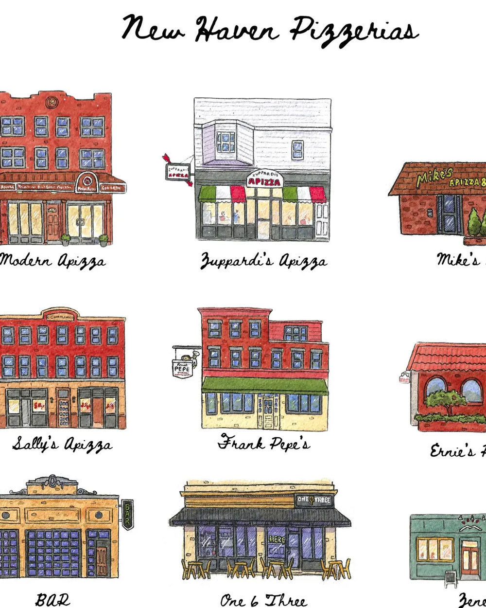 New Haven Pizzerias Watercolor Art Print (8" x 10")-Bryan Etch-Strange Ways