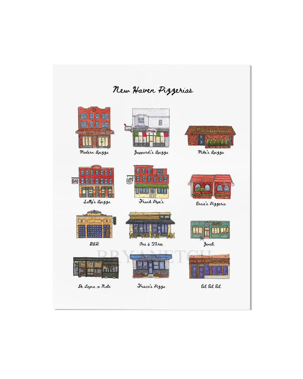 New Haven Pizzerias Watercolor Art Print (8" x 10")-Bryan Etch-Strange Ways