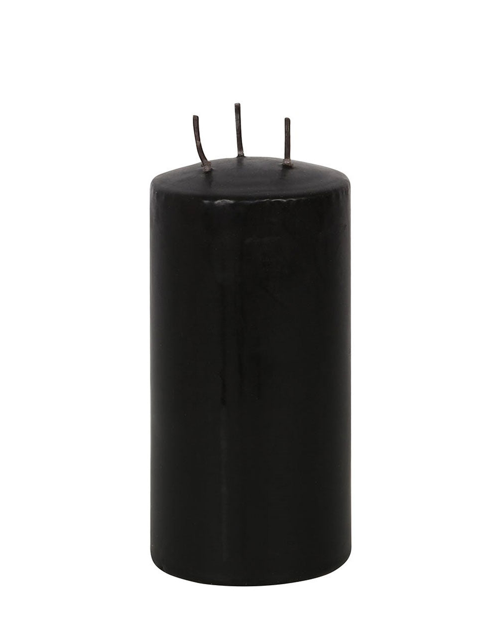 Black pillar candle with three wicks, plain cylindrical candle body