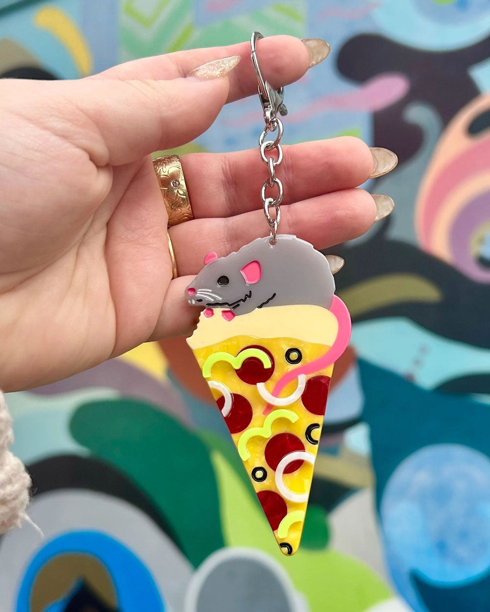 Pizza Rat Bag Charm Keychain-The Peach Fuzz-Strange Ways