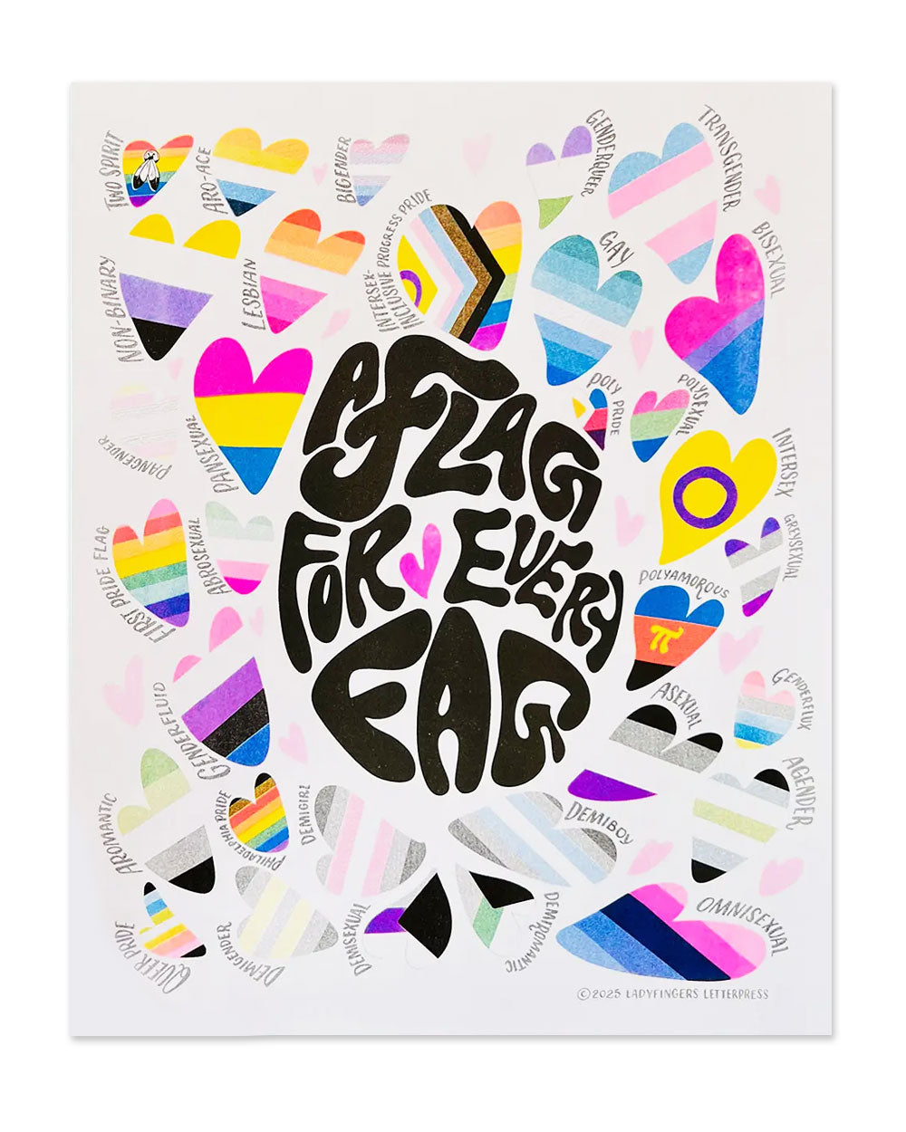 A Flag For Every Fag (Pride Flag Guide) Risograph Art Print (11" x 14")