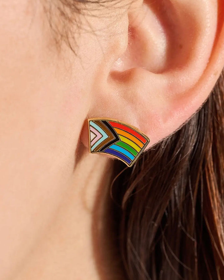 Progress Pride Flag Earrings (Fundraiser)-Dissent Pins-Strange Ways