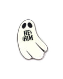 He / Him Ghost Pronoun Pin (Glow-in-the-Dark)-Queerly Departed-Strange Ways