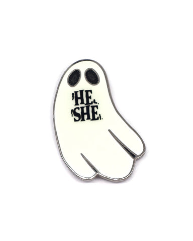 He / She Ghost Pronoun Pin (Glow-in-the-Dark)