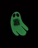 She / Her Ghost Pronoun Pin (Glow-in-the-Dark)-Queerly Departed-Strange Ways