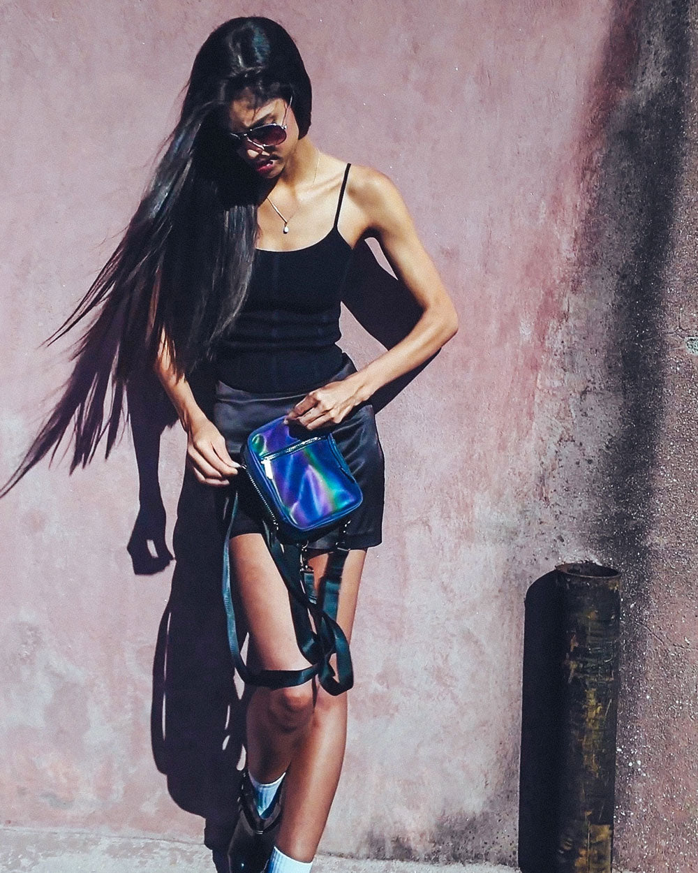 Reflective Rainbow Crossbody Sling + Mini Backpack Bag