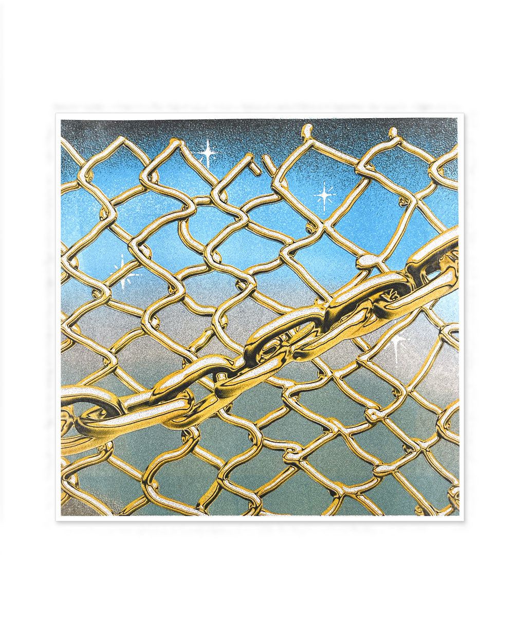 Gold Chain Fence Risograph Art Print (11" x 11")-It's Not That Weird-Strange Ways