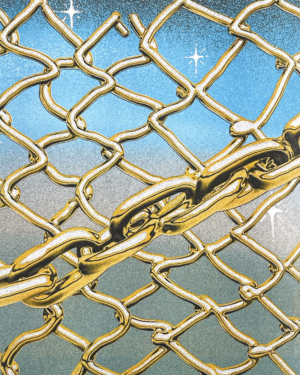 Gold Chain Fence Risograph Art Print (11" x 11")-It's Not That Weird-Strange Ways