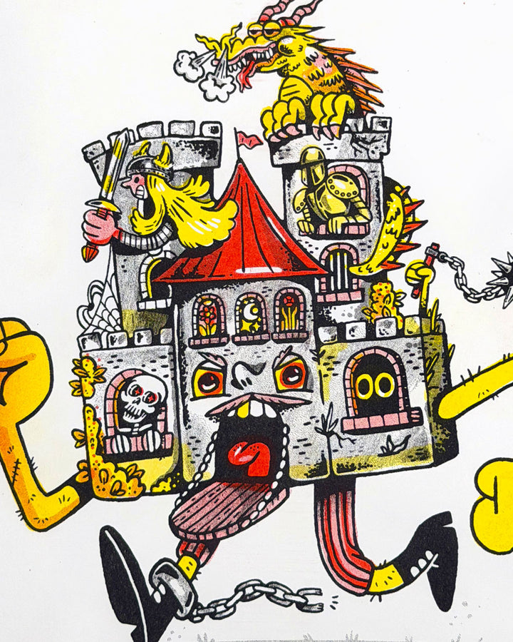 Castle Character Risograph Art Print (8" x 8")-It's Not That Weird-Strange Ways