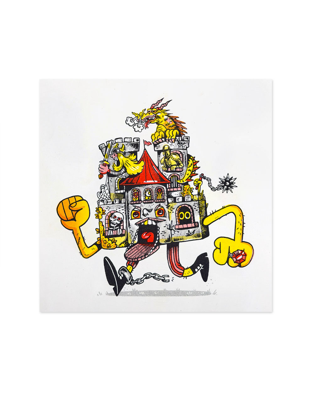 Castle Character Risograph Art Print (8" x 8")-It's Not That Weird-Strange Ways