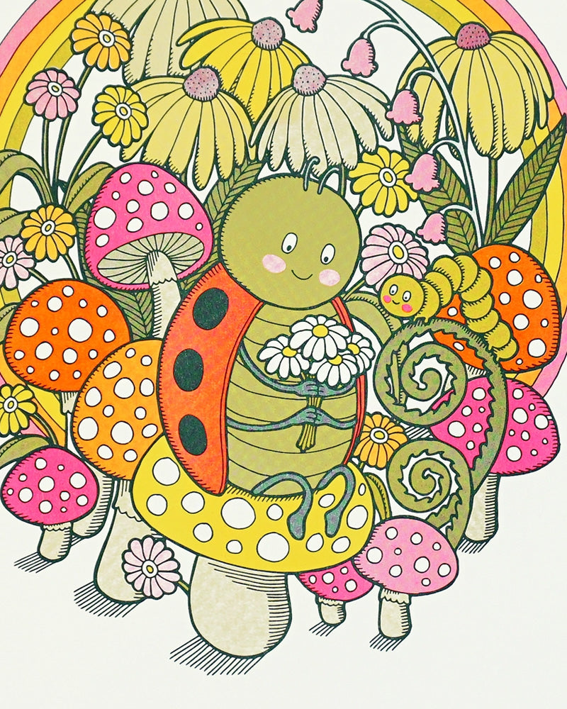 Ladybug Garden Risograph Art Print