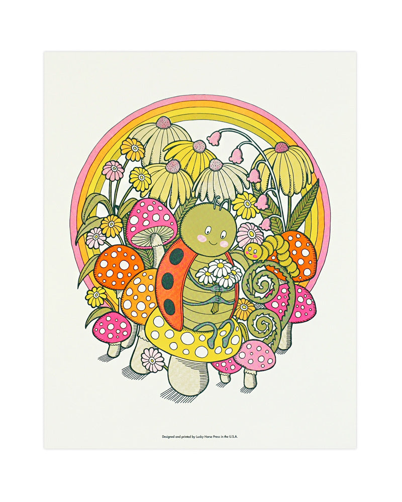 Ladybug Garden Risograph Art Print