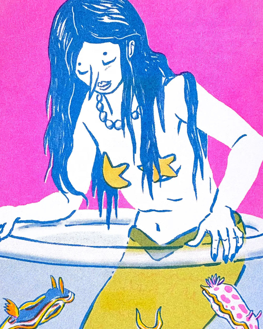 Mermaid & Her Nudis Risograph Art Print (8.5" x 11")-Tamiko Sidore-Strange Ways
