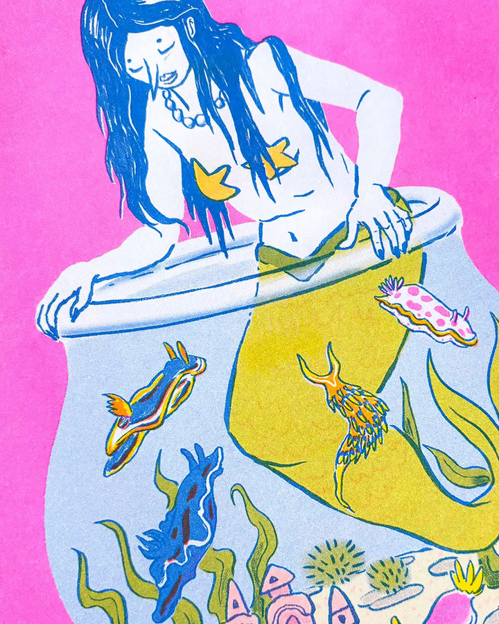 Mermaid & Her Nudis Risograph Art Print (8.5" x 11")-Tamiko Sidore-Strange Ways