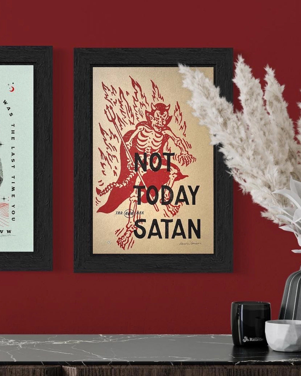 not today satan card sleeves Not Today Satan Risograph Art Print (11" x 17")