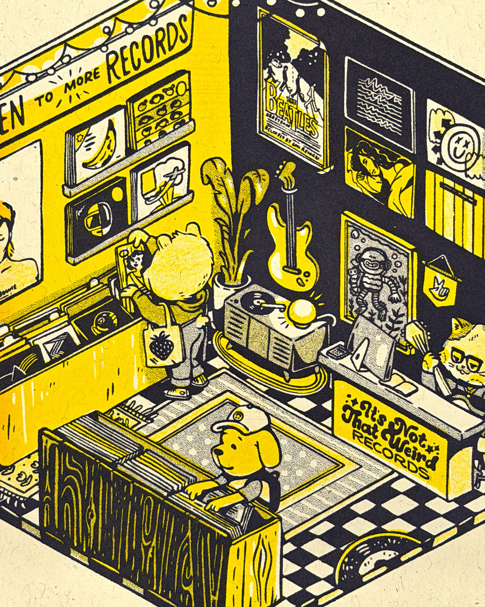 Record Store Risograph Art Print (8" x 8")-It's Not That Weird-Strange Ways