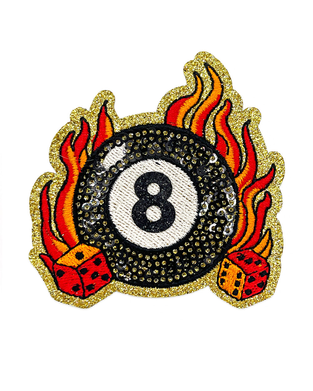 Flaming 8 Ball & Dice Sequin Patch-ABLNco-Strange Ways