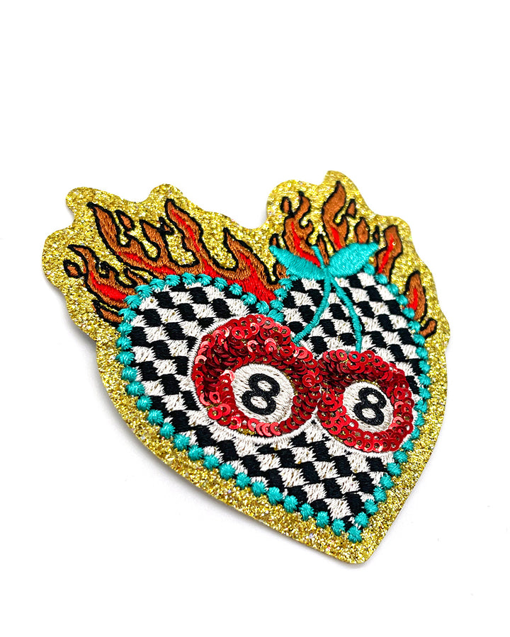 Flaming Twin Cherries Sequin Patch-ABLNco-Strange Ways