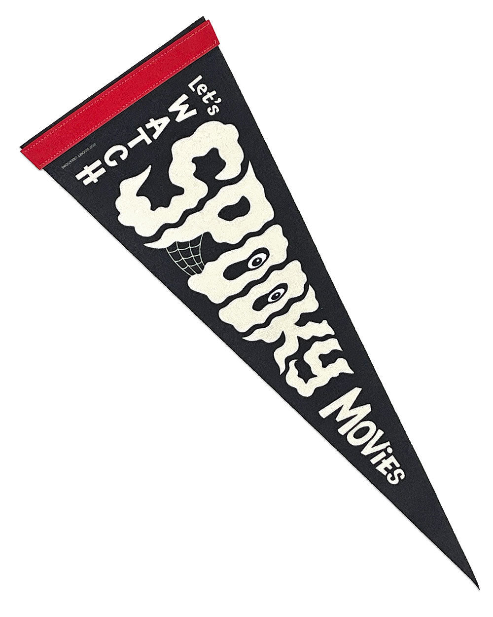 Black triangular Spooky Movies pennant with red trim and 'Let's #WATCH' graphic