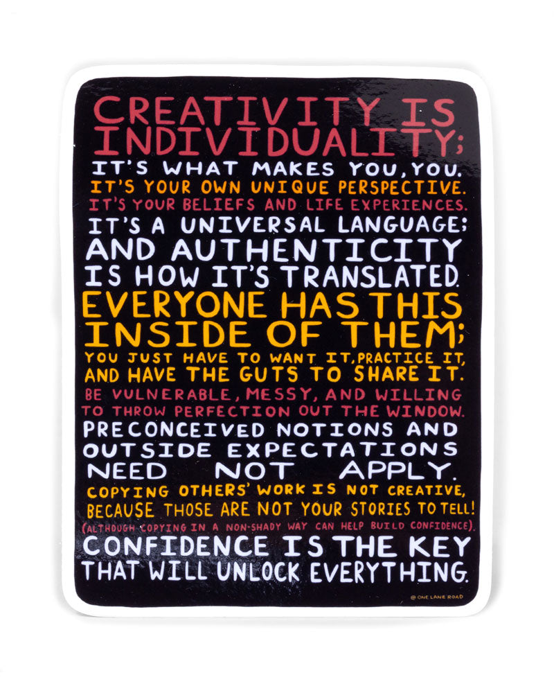Creativity Is Individuality Sticker-One Lane Road-Strange Ways