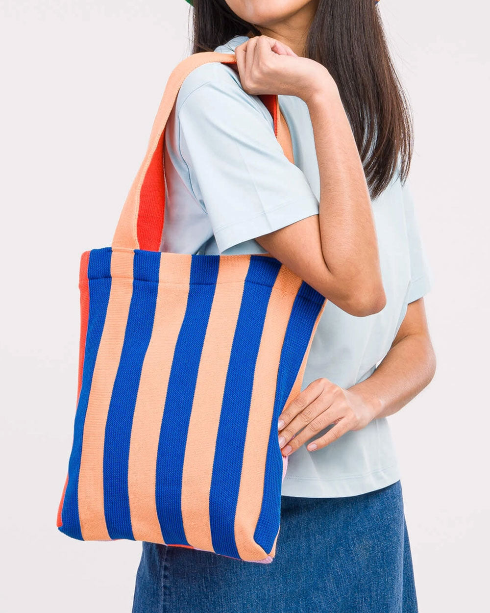 Super Stripe Knit Tote Bag - Peach Cobalt-VERLOOP-Strange Ways