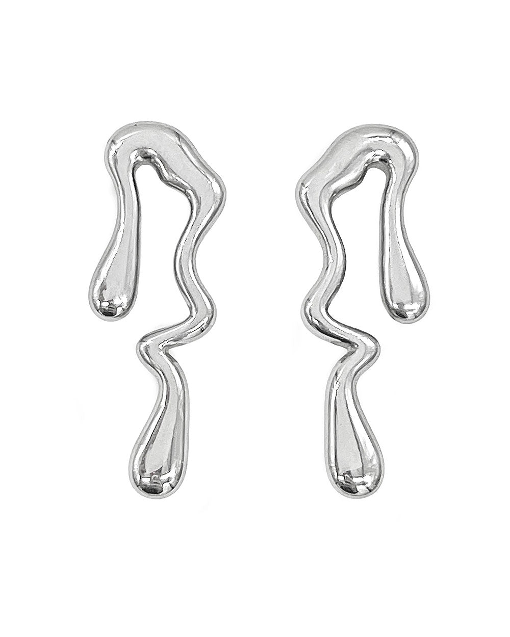 Silver-tone abstract wavy drop earrings with teardrop tops