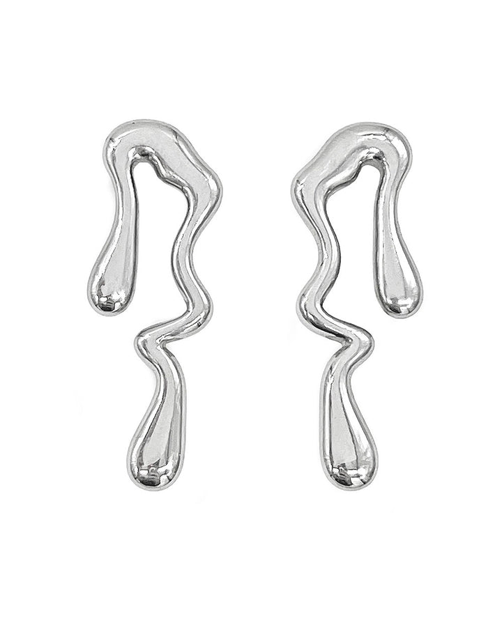 Silver-tone abstract wavy drop earrings with teardrop tops