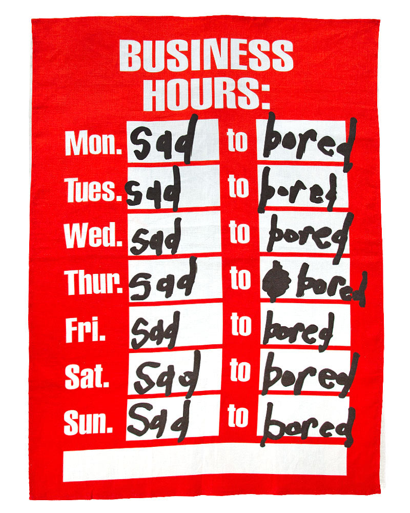 Business Hours (Sad to Bored) Tapestry Tea Towel-Third Drawer Down-Strange Ways