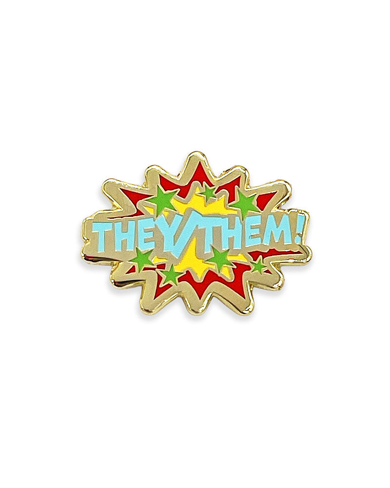 They / Them Comic Book Pronoun Pin-GRRRL Spells-Strange Ways