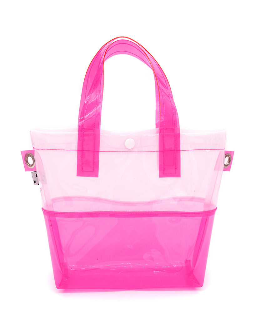 Handmade Vinyl Handle Bag w/ Crossbody Strap - Pink & White-Kate Corn-Strange Ways