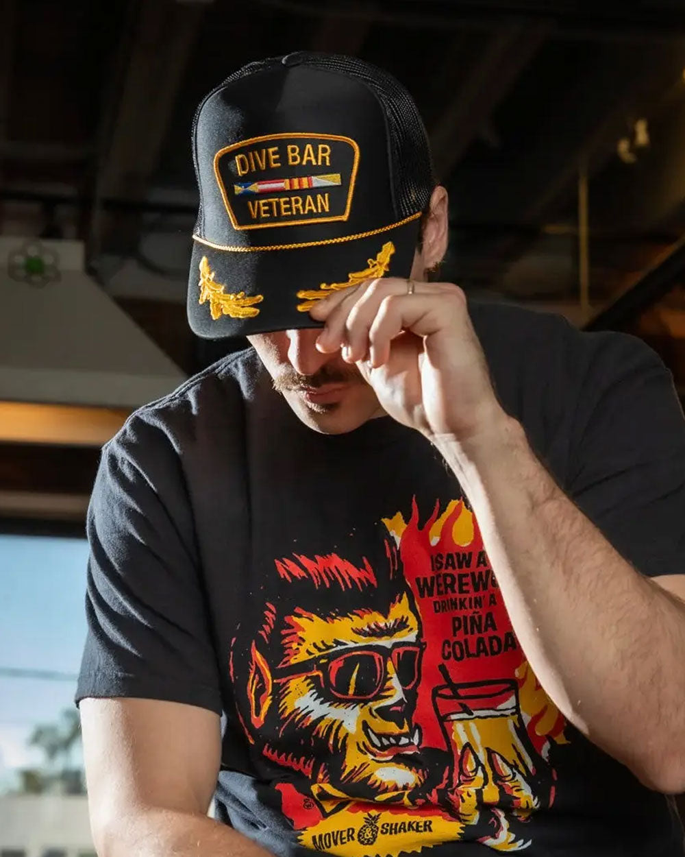 Dive Bar Veteran Trucker Hat-Mover & Shaker-Strange Ways