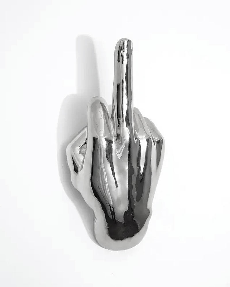 Middle Finger Hand Wall Sculpture - Silver-Interior Illusions Plus-Strange Ways