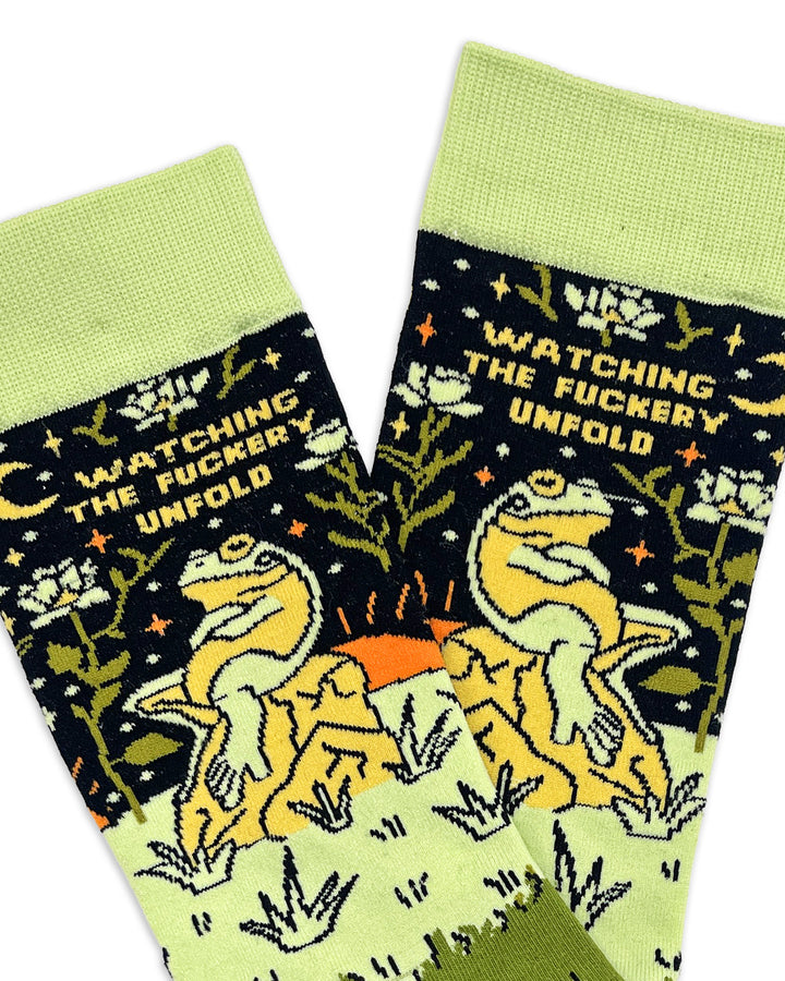 Watching The Fuckery Unfold Frog Socks-Groovy Things Co.-Strange Ways