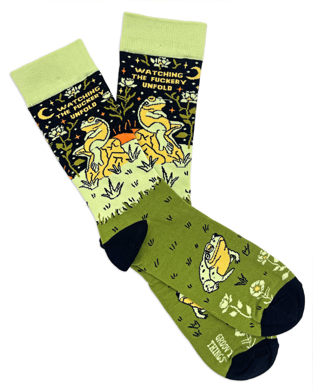 Watching The Fuckery Unfold Frog Socks-Groovy Things Co.-Strange Ways