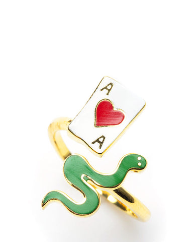 Ace Of Hearts & Snake Adjustable Ring