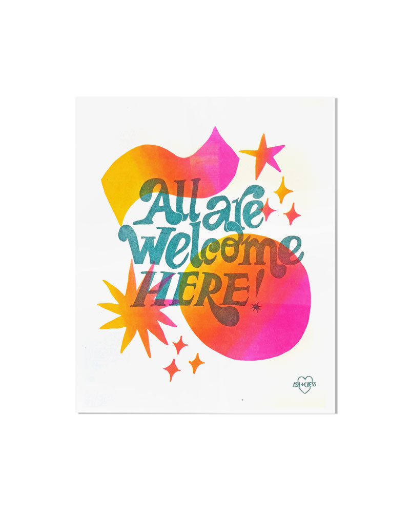All Are Welcome Here Risograph Art Print (8" x 10")-Ash + Chess-Strange Ways