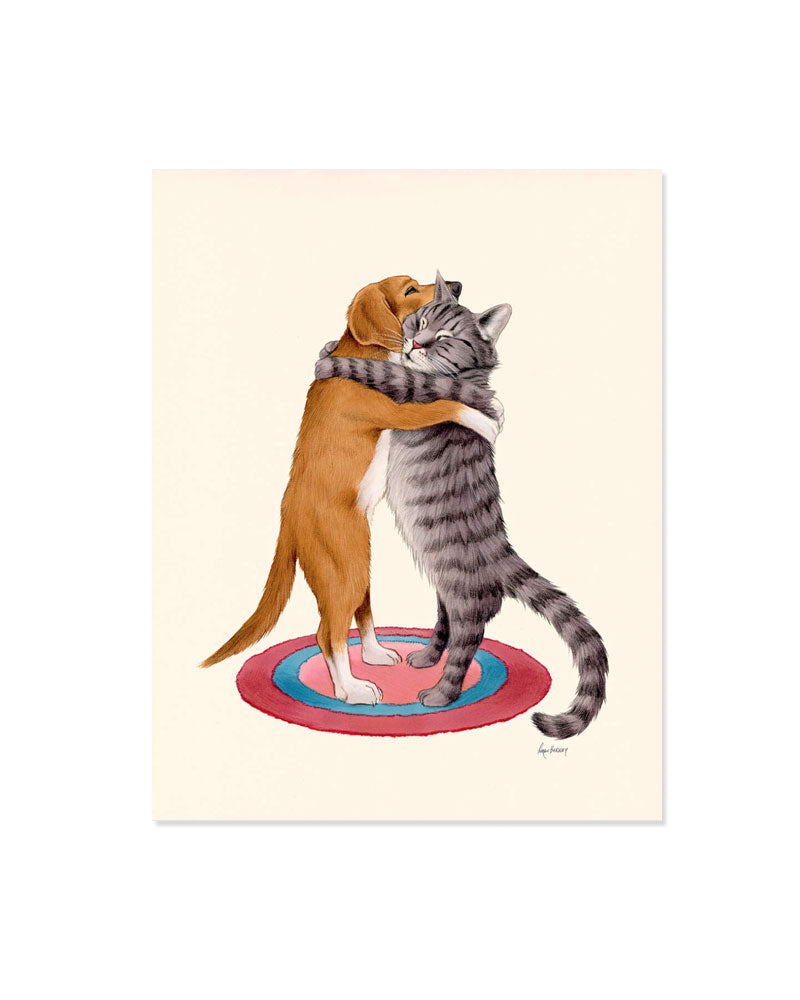Adoration Dog & Cat Hugging Art Print (8" x 10")-Ryan Berkley Illustration-Strange Ways