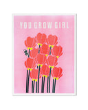 You Grow Girl Flowers Risograph Art Print (11" x 14")-ILootPaperie-Strange Ways