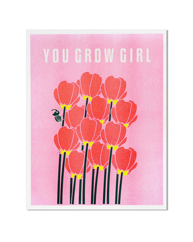 You Grow Girl Flowers Risograph Art Print (11" x 14")