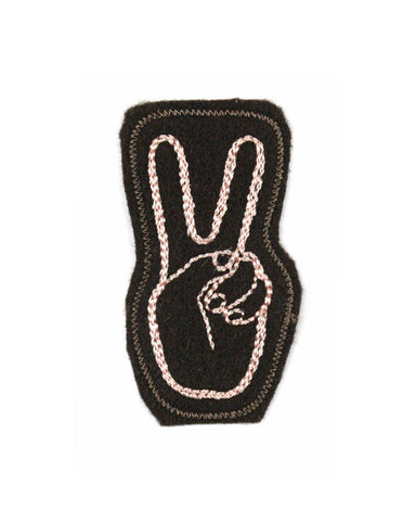 Peace Hand Chainstitch Patch - Brown