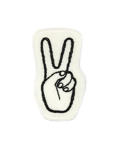 Peace Hand Chainstitch Patch - White