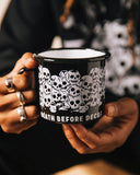 Death Before Decaf Enamel Coffee Mug-Pyknic-Strange Ways
