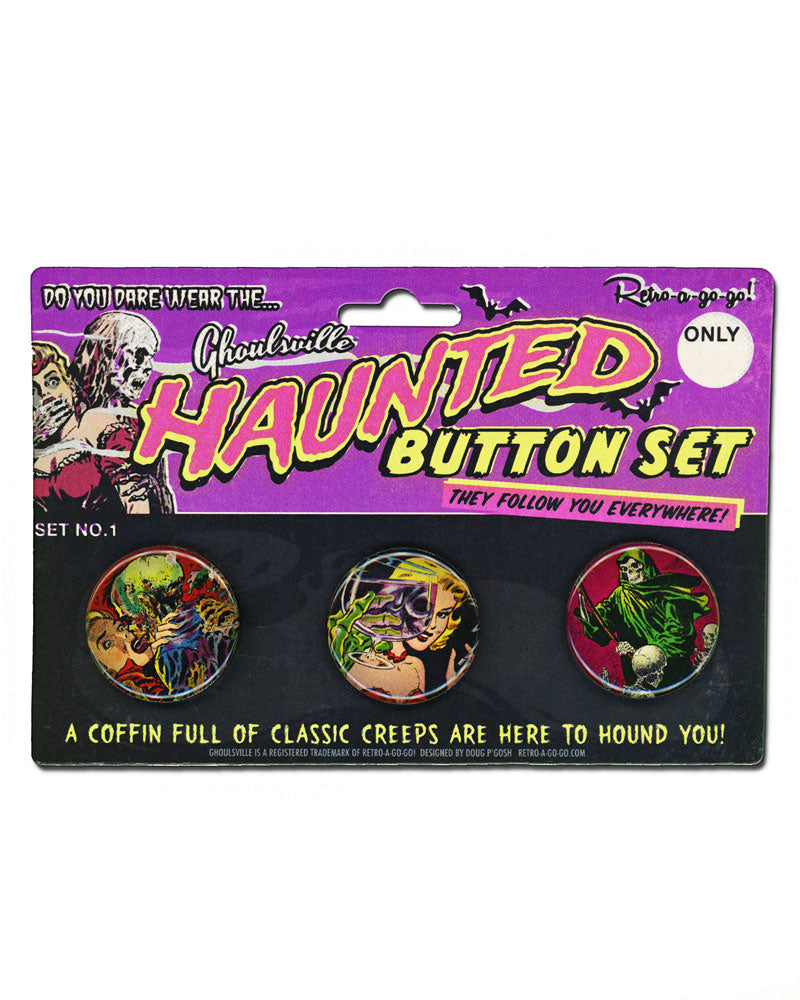 Haunted Pinback Button Set (Set of 3)-Retro-a-go-go!-Strange Ways