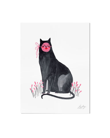 Sitting Cat With Mask Art Print (8" x 10")