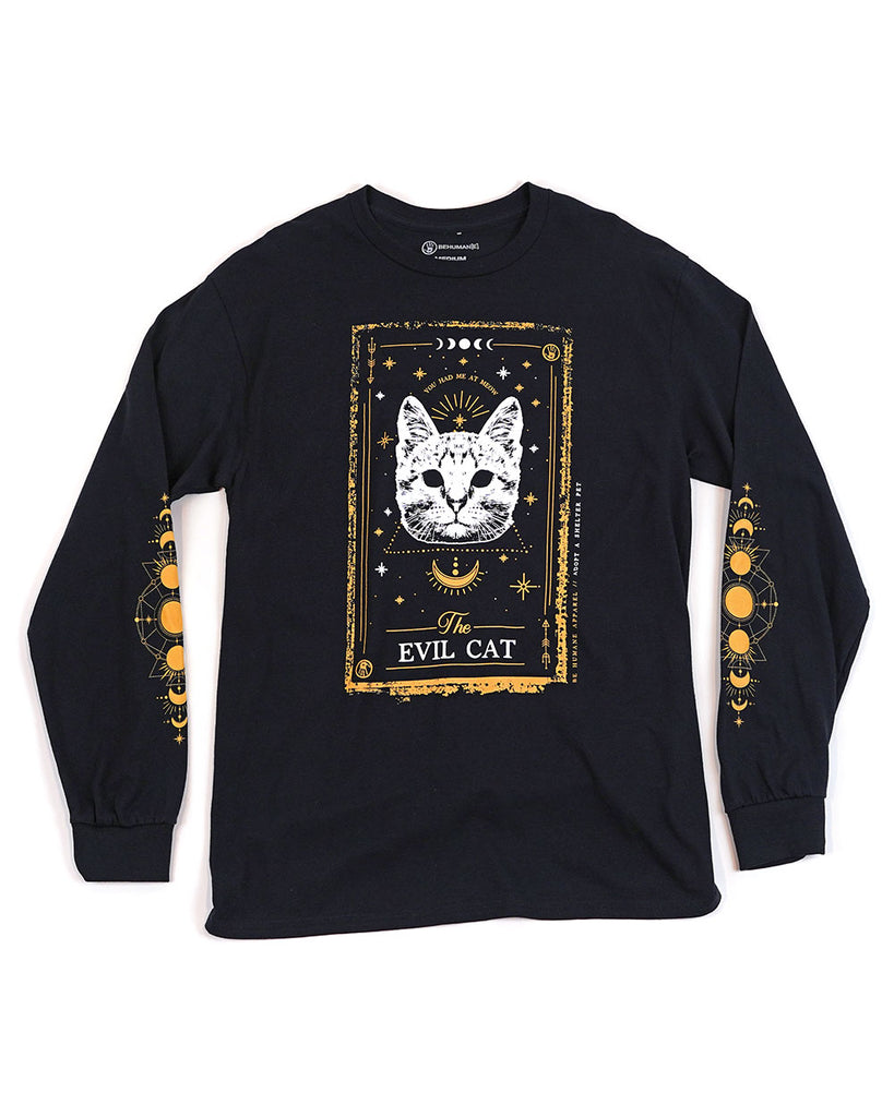 Kitty Tarot Card Long Sleeve Unisex Shirt (The Evil Cat)-Be Humane Apparel-Strange Ways