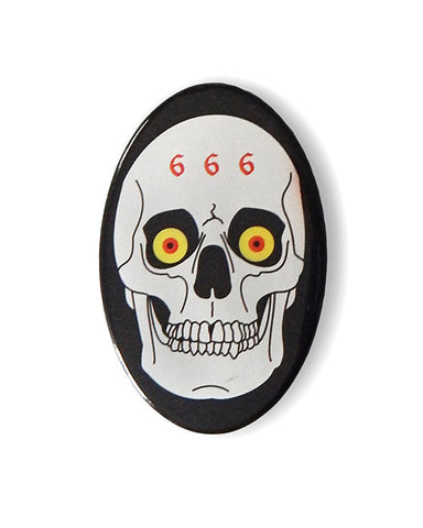 666 Metal Skull Big Pinback Button