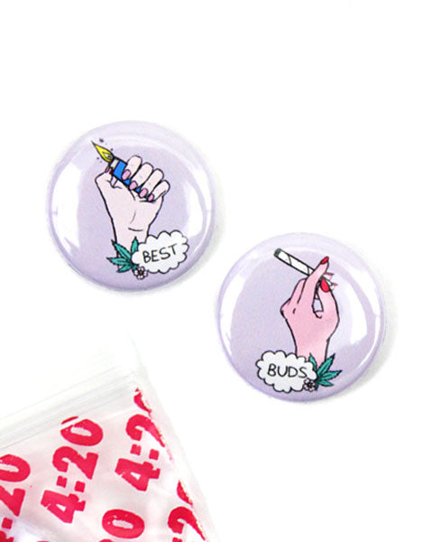 Best Buds Pinback Button Set (w/ 420 Bag)-Sara M. Lyons-Strange Ways