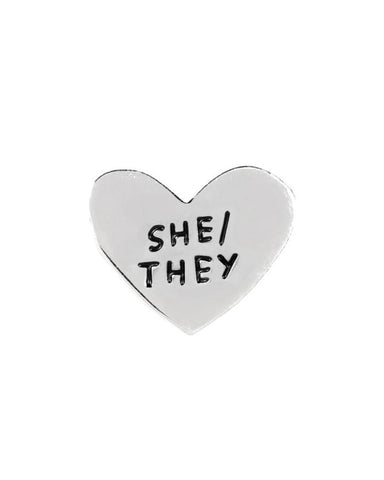 She / They Gender Pronoun Heart Pin