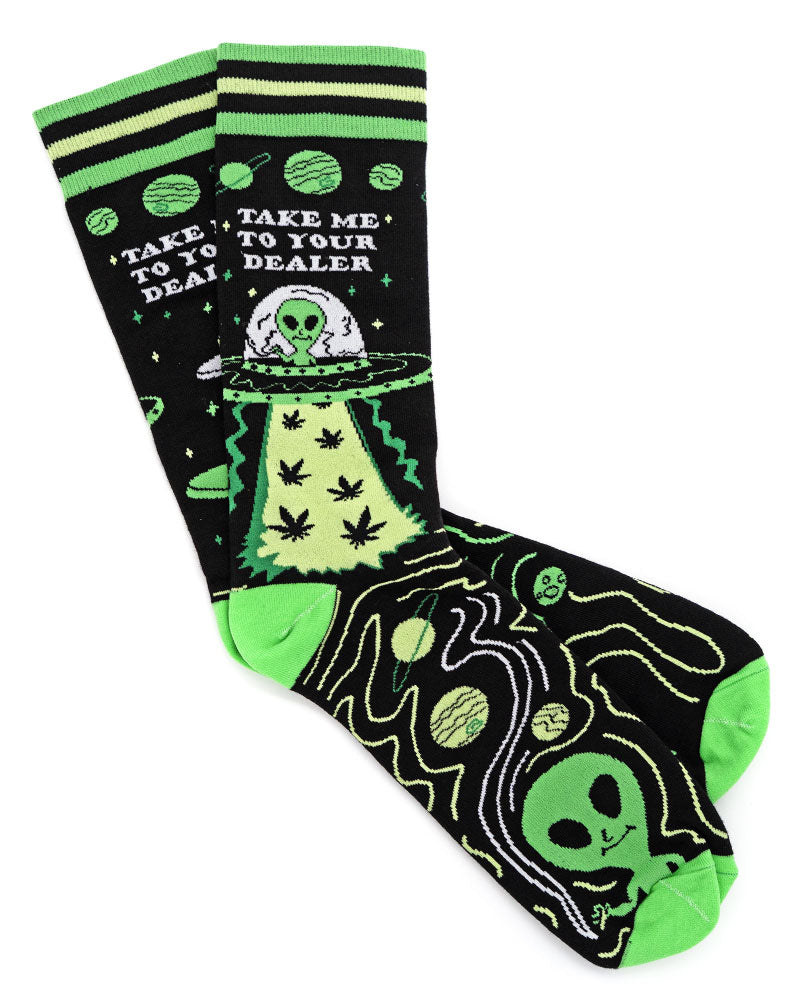 Take Me To Your Dealer UFO Weed Socks-Groovy Things Co.-Strange Ways